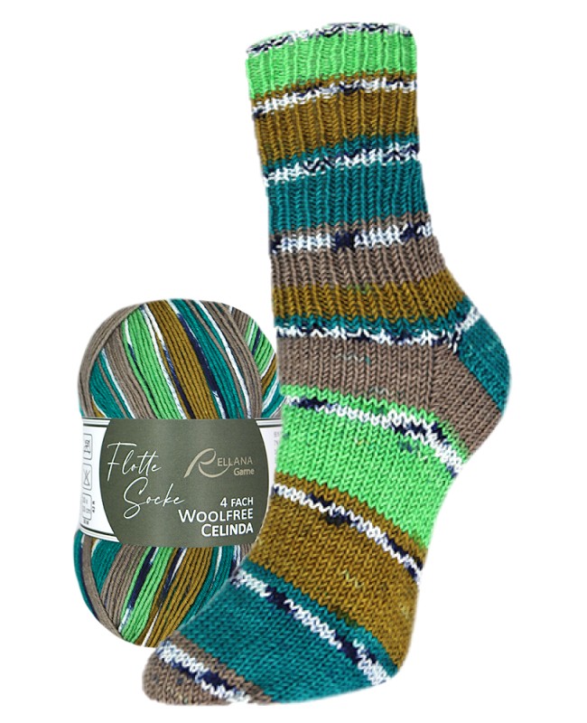 Flotte Socke Woolfree Celinda - groen/mosterd/petrol