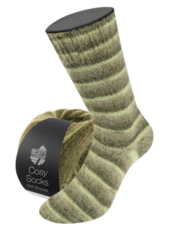 Meilenweit Cosy Socks Soft Stripes(merino) - 0107 - donkergroen