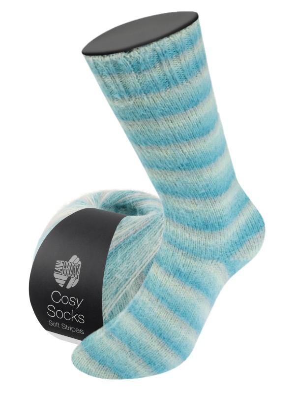 Meilenweit Cosy Socks Soft Stripes(merino) - 0110 - mint/lichtturkoois/lichtpetrol